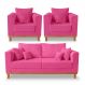 Kit Sofá 3 Lugares e Poltronas Sala de Estar Beny Suede Rosa Madeira Estofados