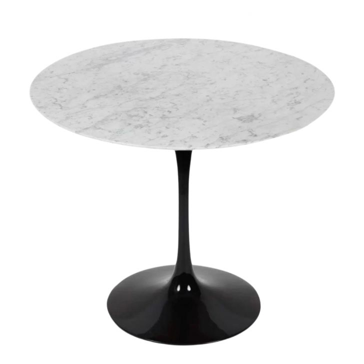 Mesa de Jantar Tulipa Saarinen Redonda 80 cm Mármore Carrara Base Preta