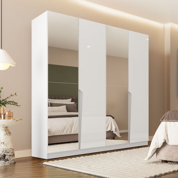 Guarda-roupa Casal Com Espelho Porto 4 Portas 4 Gavetas Branco