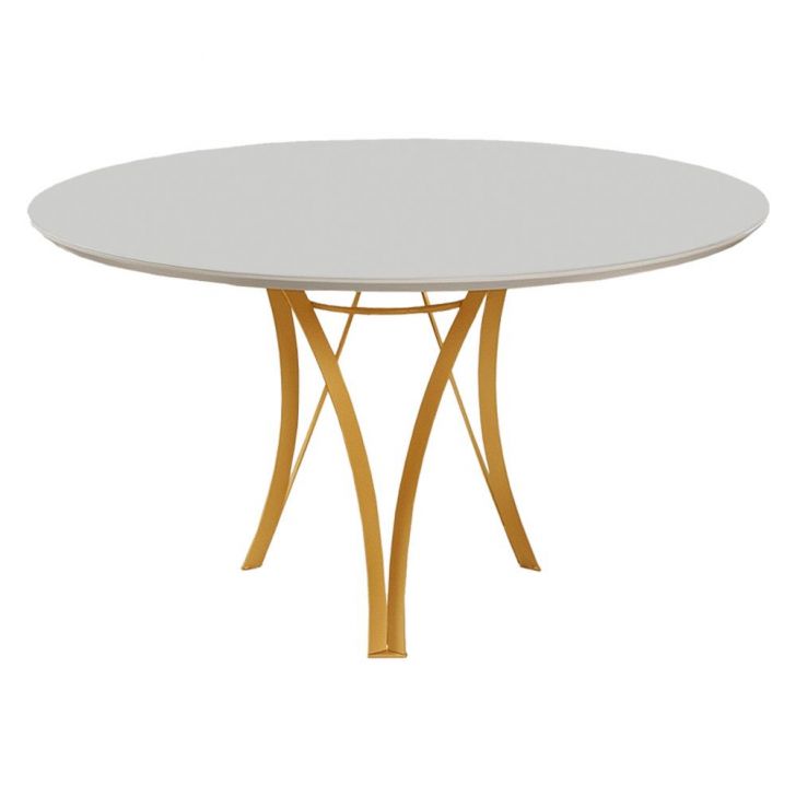 Mesa de Jantar Barcelona Redonda 1,35M Off White Base em Metal Dourado