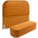 Cabeceira Cama Box King 195cm Lanna com Puff Recamier Doha W01 Couríssimo Whisky - Lyam Decor
