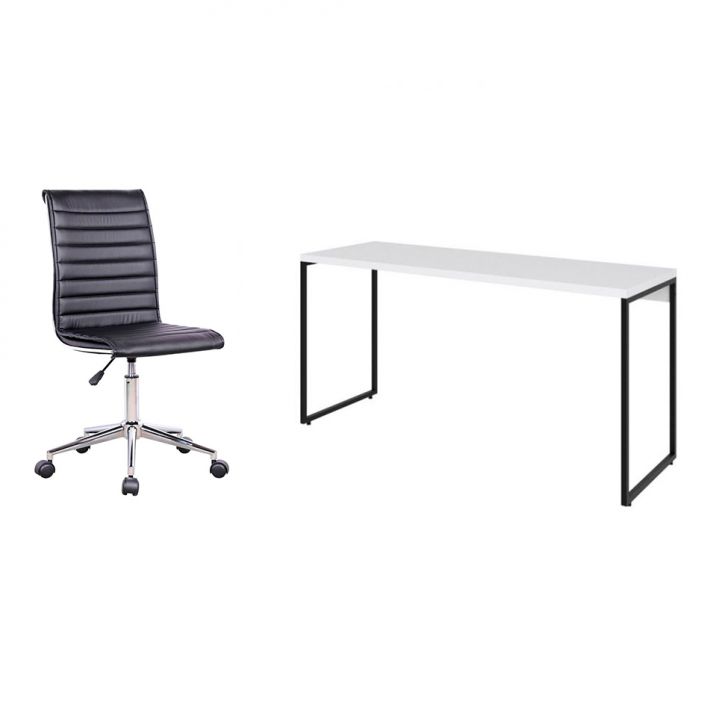 Conjunto de Mesa Studio Branca 150 cm com Cadeira de Escritório Secretária Giratória Marilyn Preta