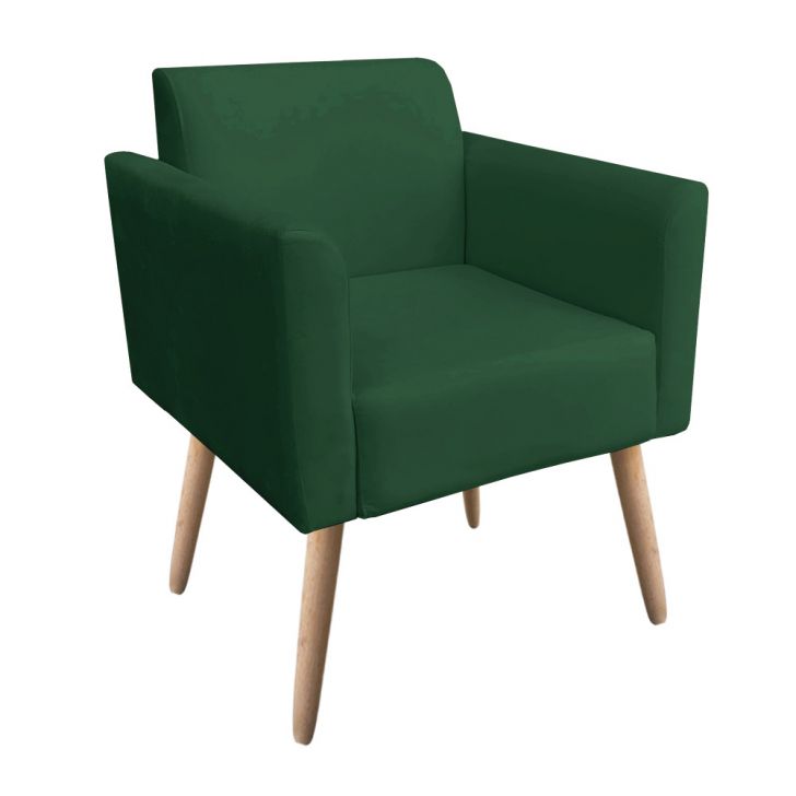 Poltrona Marisa Suede Verde Pés Palito Natural D'Rossi