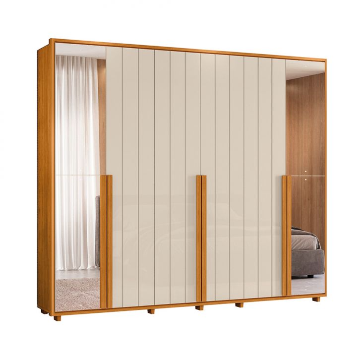 Guarda-roupa Casal Com 2 Espelhos Volpi 6 Portas 6 Gavetas Cinamomo E Off White