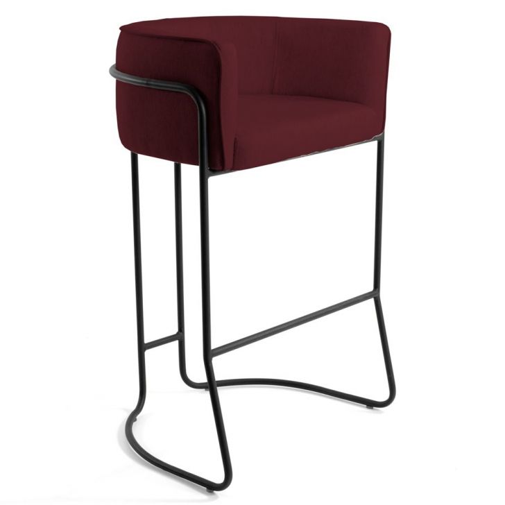 Banqueta Decorativa Base Aço Preto Betina B-278 Veludo Marsala - Domi
