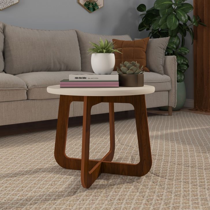 Mesa de Centro Redonda Jasmin Cedro e Off White