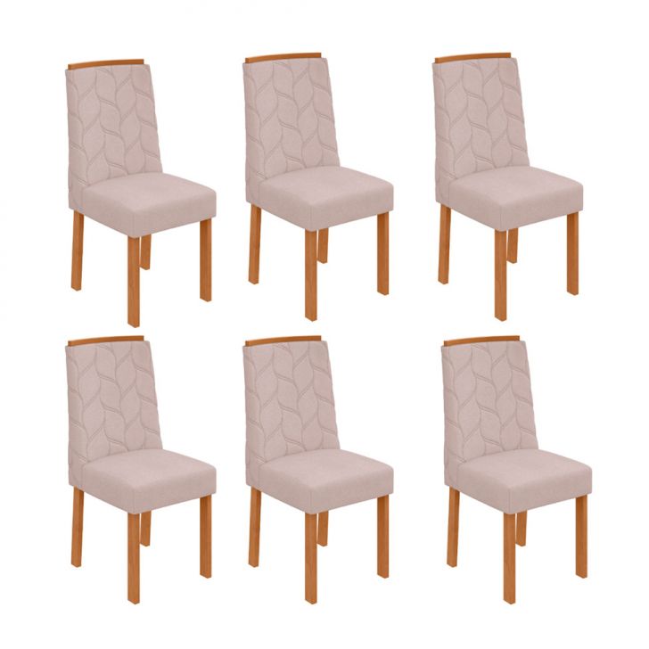 Conjunto com 6 Cadeiras Astrid Bouclé Bege e Amêndoa