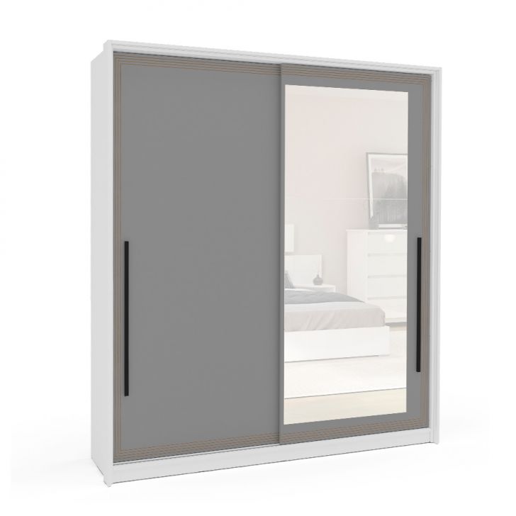 Guarda-roupa Casal Com Espelho Valência 2 Portas 2 Gavetas Branco E Cinza