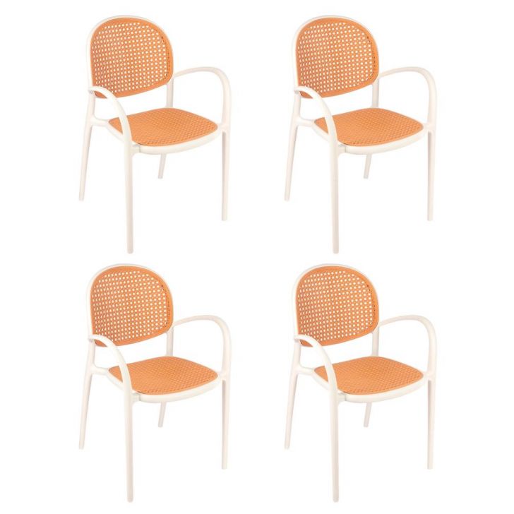 Kit 4 Cadeiras jantar cozinha cafeteria com Braços Mumbai tela palha plástico