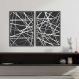 Quadro Tela Composição Multilinhas Moldura Preta 2X 63X42Cm