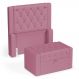 Cabeceira e Calçadeira Báu Solteiro Atena 90cm Capitonê Suede Rosa - Desk Design