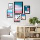 Kit 6 Quadros Praia Azul E Rosa - com vidro