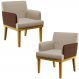Kit 02 Poltronas Decorativas Base Mel Beatriz W01 Linho Bege Couríssimo Marrom - Lyam Decor