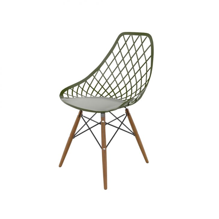 Cadeira Kayla Verde Musgo e Madeira