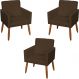 Kit 3 Poltronas Para Sala, Manicure, Quarto Decorativas Beatriz Com Base Suede Marrom Pé Castanho - Clique E Decore