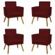 Kit 4 Poltronas Decorativas Reforçadas Para Sala Nina Com Base Suede Bordô Pé Castanho - Clique E Decore