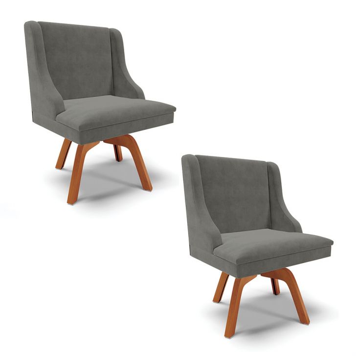 Kit 02 Cadeiras de Jantar Liz Suede Grafite Base Giratória de Madeira MM35 - D'Rossi