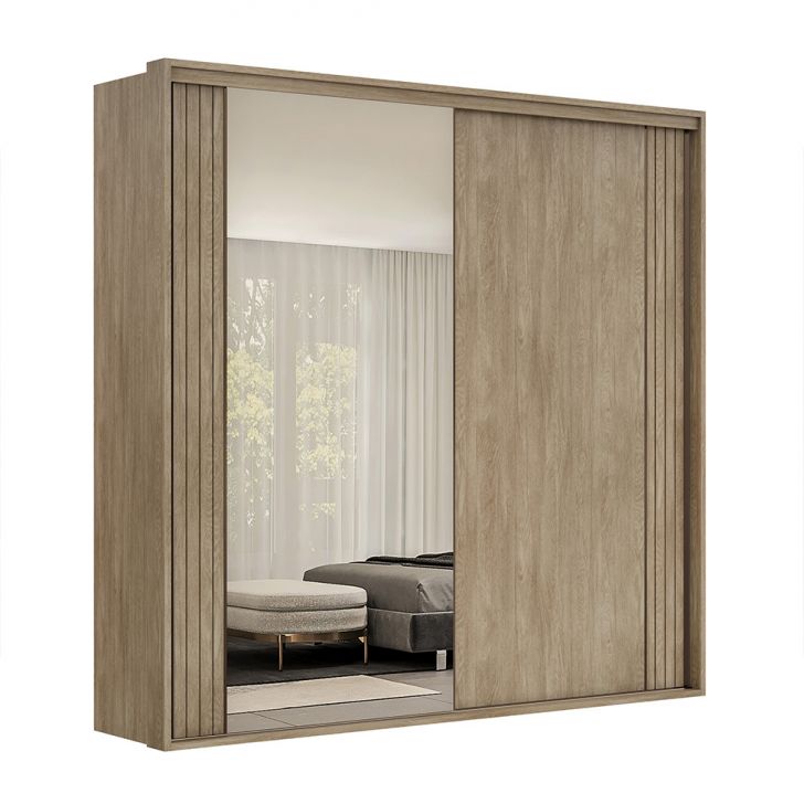 Guarda-roupa Casal Com Espelho Imperium 2 Portas 6 Gavetas Carvalho 242 Cm