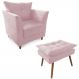 Combo Poltrona Decorativa Isis Mais Puff Opalla Suede Rosa - DS Estofados