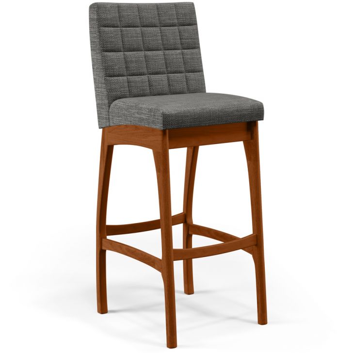 Banqueta Alta Para Cozinha Sala de Jantar Fixa Mila B04 Linho Cinza Escuro - Lyam Decor