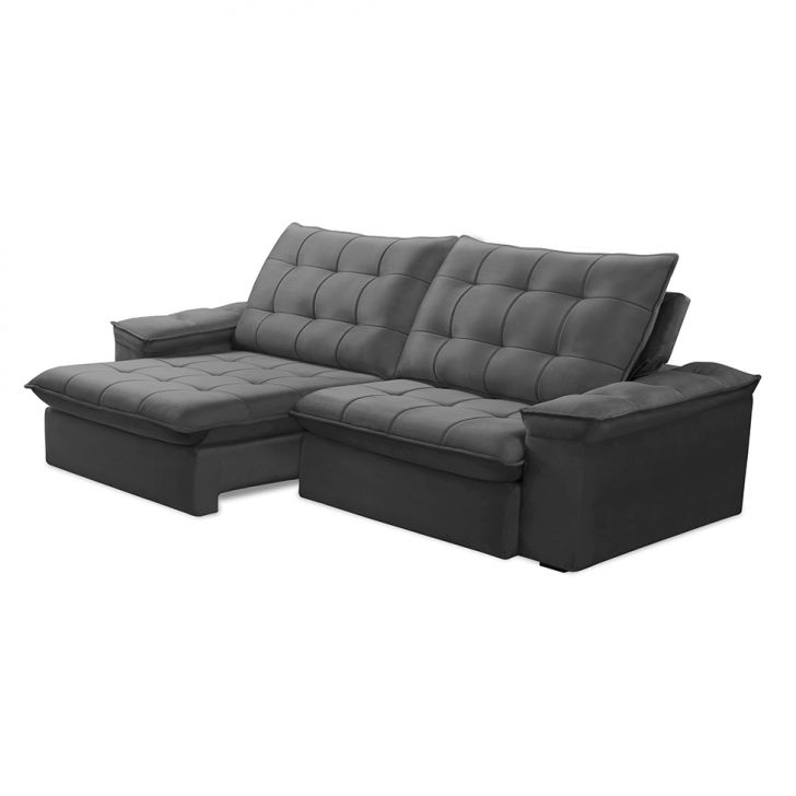 Image of Sofá 4 Lugares Retrátil E Reclinável Batam Veludo Chumbo PLA-FE691UP79RPGMOB