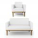 Conjunto Poltrona e Namoradeira Decorativa Isabella Pés Fixo em Madeira Castanho PU Branco G19 - Gran Belo