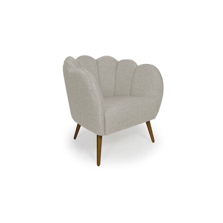 Poltrona Ariel Pé Palito Linho Aveia E Dourada