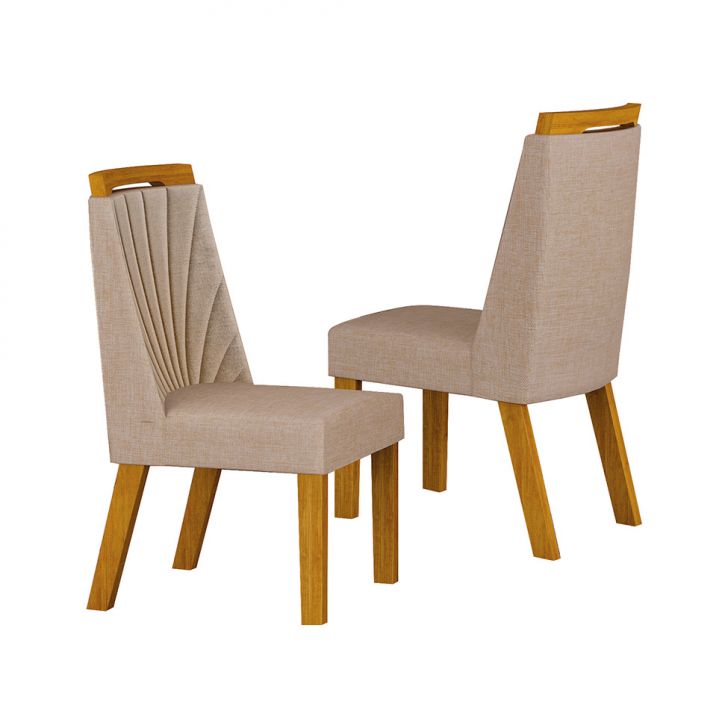 Conjunto com 2 Cadeiras Liz Linho Bege e Freijó