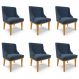 Kit 6 Cadeiras Decorativas Sala de Jantar Base Fixa de Madeira Firenze Suede Azul Marinho/Castanho G19 - Gran Belo