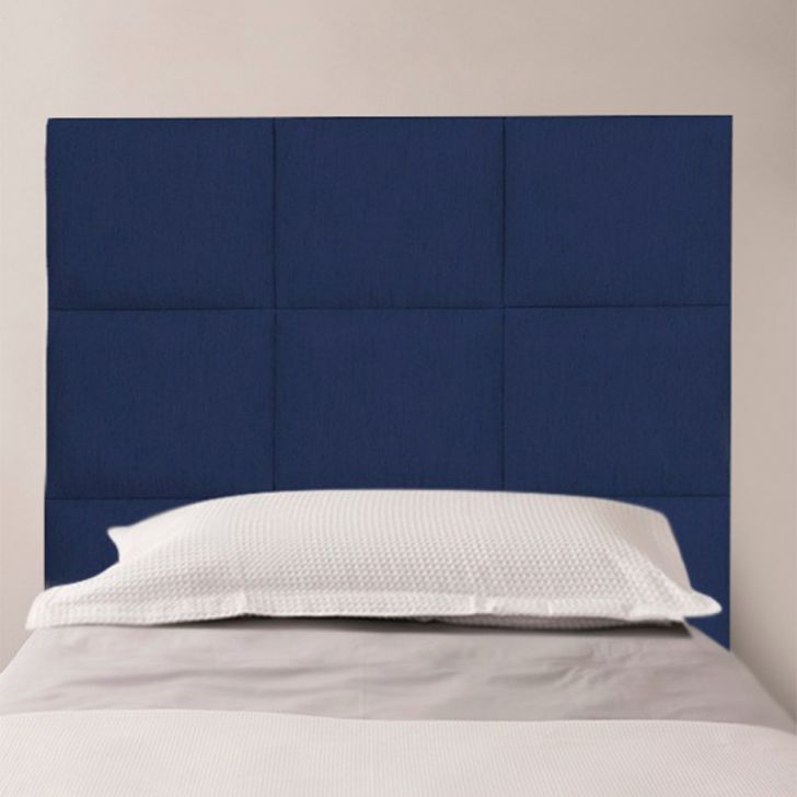 Cabeceira Solteiro Quadrados Veludo Azul