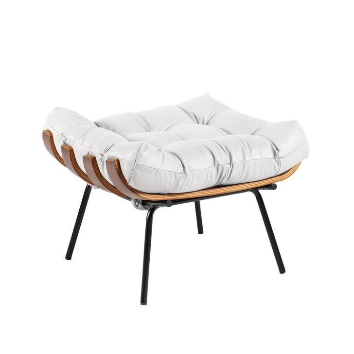 Puff Costela Couro Branco Base Metal D'Rossi