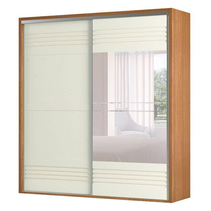 Image of Guarda-roupa Casal Com Espelho Caribe 2 Portas 2 Gavetas Freijó E Off White 229 Cm PLA-DA270CL79WDSMOB
