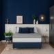 Cama Box Solteiro King Com Guarda Objetos Azul com Colchão Guldi Dream Mola Ensacada (30x96x203) e 1 Travesseiro Guldi Dream Branco e Azul