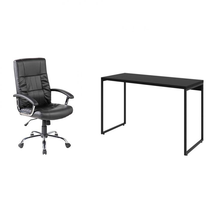 Conjunto de Mesa Studio 120 cm com Cadeira de Escritório Presidente Giratória com Relax Office Plus Preta