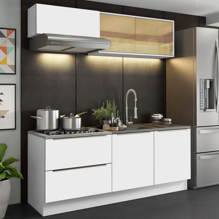 Cozinha Completa Madesa Lux com Armário e Balcão 5 Portas 2 Gavetas - Branco/Branco Veludo