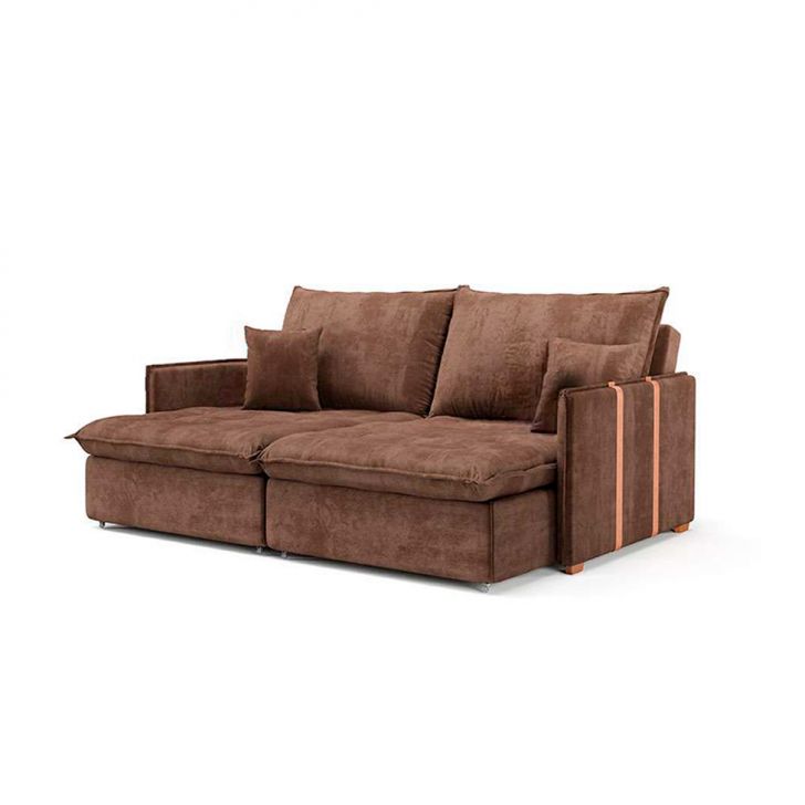 Sofá Retrátil Sem Caixa 3 Lugares Solomons Velosuede Marrom 180 Cm