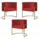 Kit 3 Poltronas Decorativa Sala de Estar Luana Base Gold Suede Vermelho - Montanaris Decor