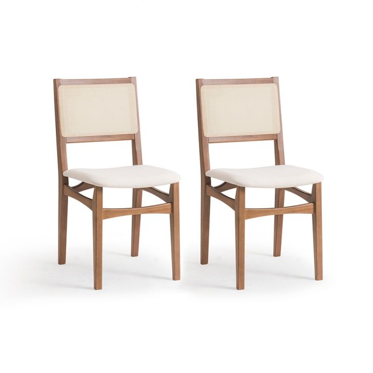 Conjunto com 2 Cadeiras Serena com Tela Natural Algodão Bege Claro e Marrom