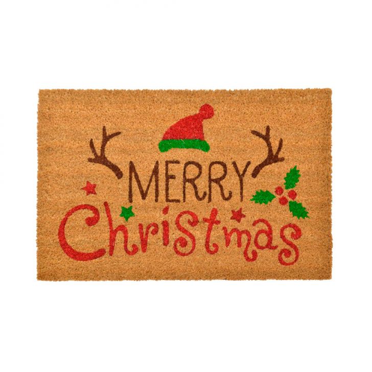 Capacho Natalino Espressione Merry Christmas Gorro Marrom e Vermelho