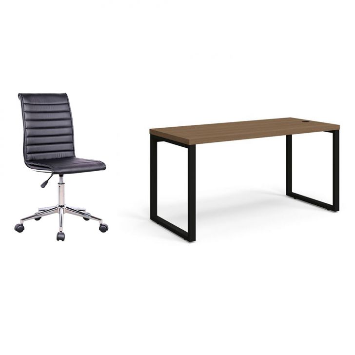 Conjunto de Mesa Munique Carvalho 150 cm com Cadeira de Escritório Secretária Giratória Marilyn Preta