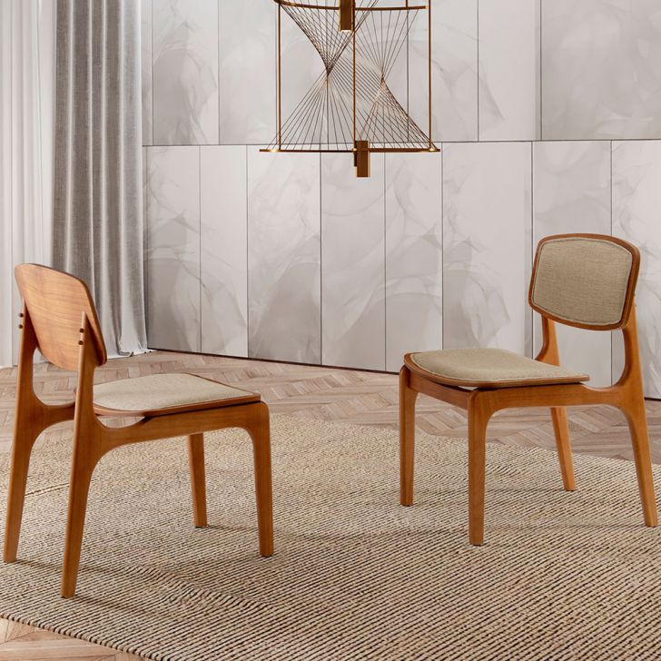 Conjunto com 2 Cadeiras Prada Linho Turim e Imbuia Natural