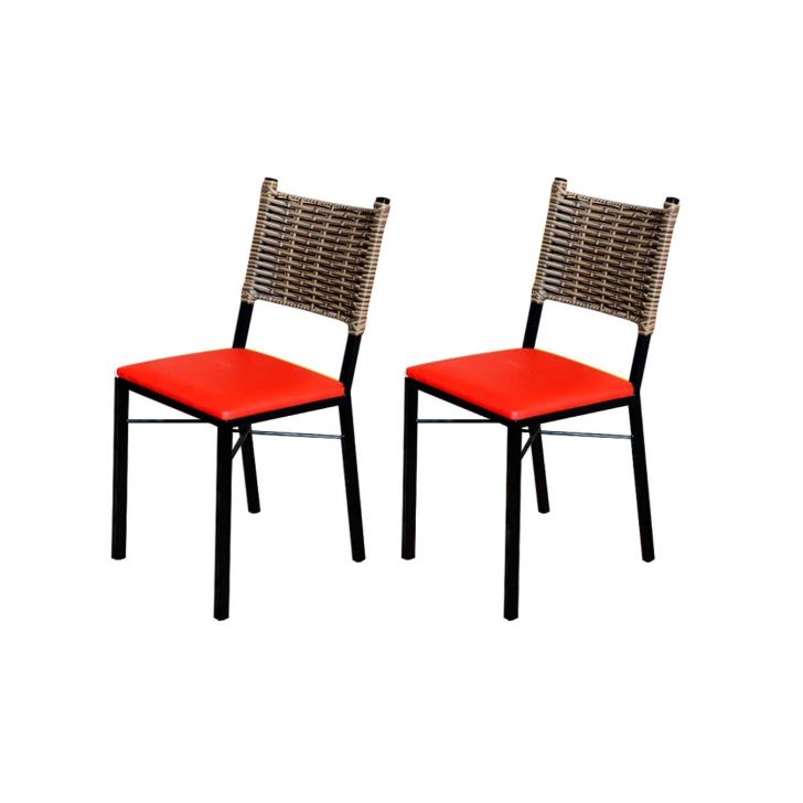 Kit 2 Cadeiras Para Cozinha Preta Ratan Cappuccino Assento Estofado Vermelho
