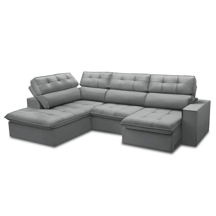 Image of Sofá 5 Lugares Retrátil E Reclinável Arezzo Com Chaise Esquerdo Veludo Prata PLA-FE691UP69DVYMOB