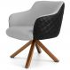 Poltrona Base Giratória de Madeira Jade D02 Linho Cinza D-315 Tressê Corano Preto - Lyam Decor