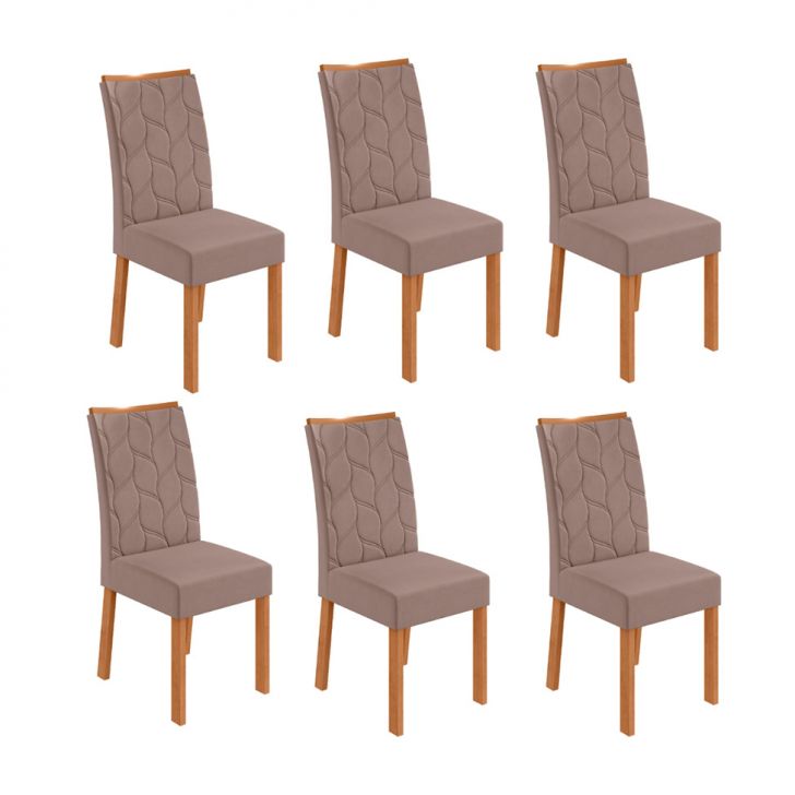 Conjunto com 6 Cadeiras Rayla Suede Bege e Amêndoa