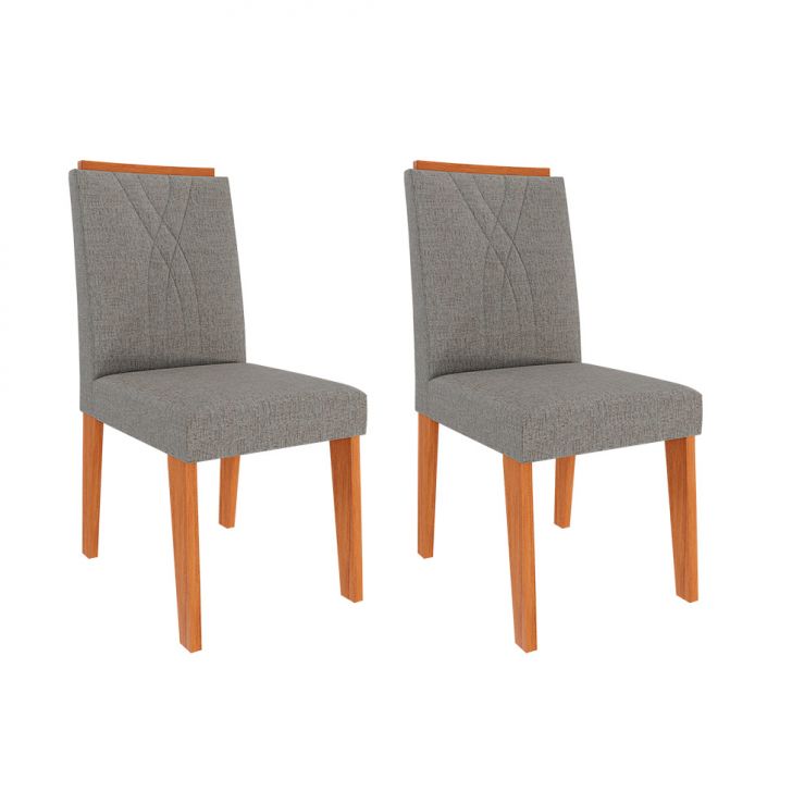 Conjunto com 2 Cadeiras Nicole Linho Grafite e Cinamomo