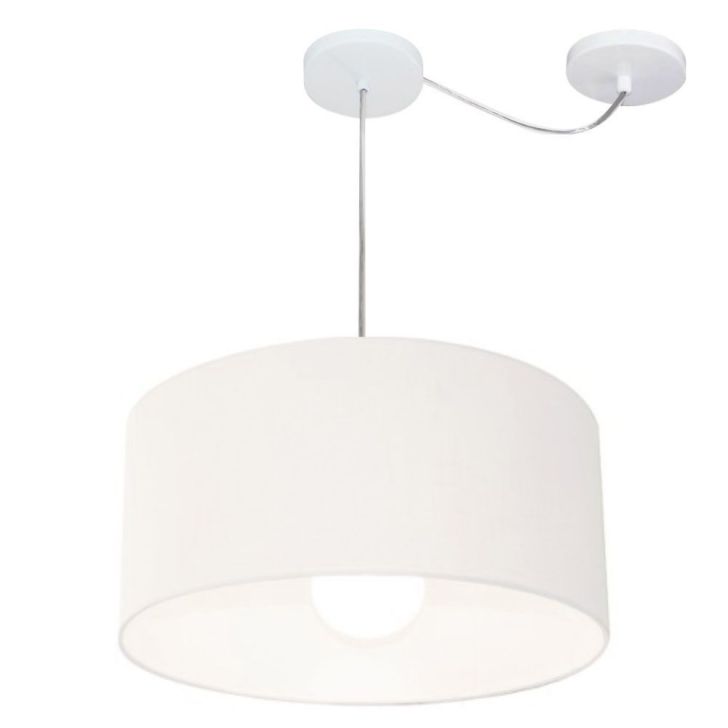 Pendente Cilíndrico Com Desvio Md-4228 Cúpula em Tecido 45x25cm Branco - Bivolt