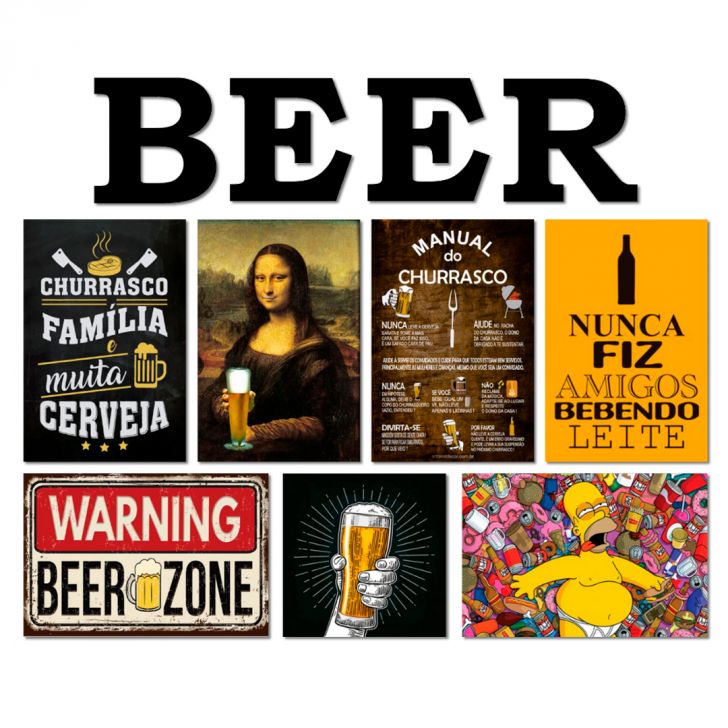 Kit 7 Placas Decorativas Cervejas Churrasco C/ Letras BEER