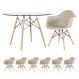Mesa redonda Eames com tampo de vidro 120 cm + 6 cadeiras Eiffel DAW Nude