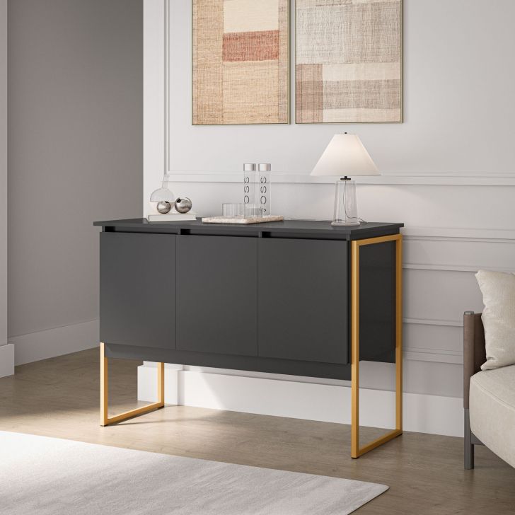 Buffet Classico com 3 Portas Veneza Preto Dourado